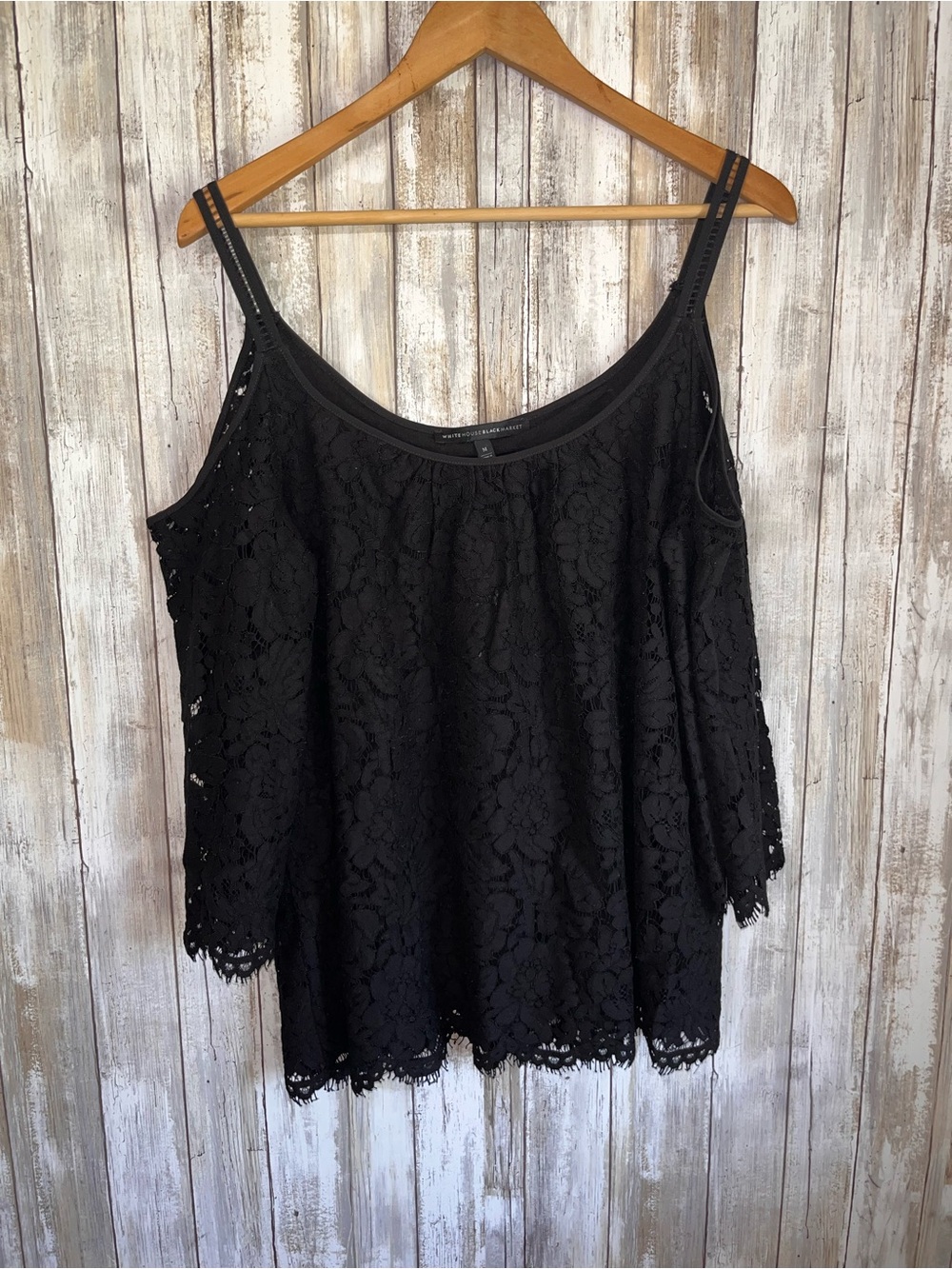 WHBM Black Floral Lace Cold Shoulder Blouse Top Size M